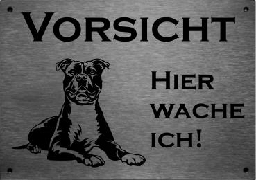 Edelstahl Warnschild American Pitt Bull VORSICHT Freilaufender Hund! Betreten auf eigene Gefahr!